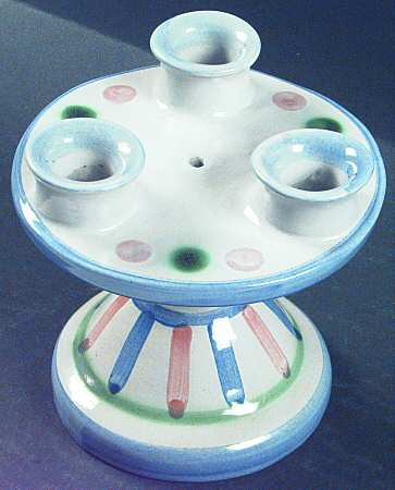 Country Scene Blue Three Light Candlestick