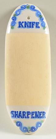 Country Scene Blue Knife Sharpener, Stoneware