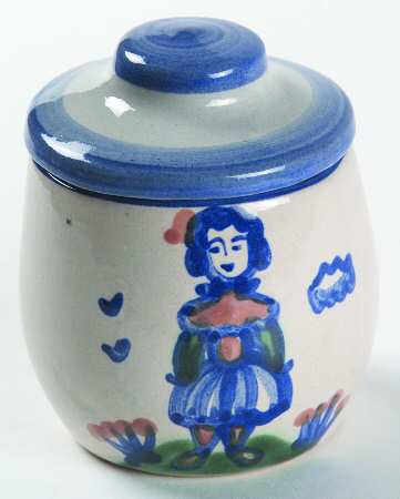 Country Scene Blue Sugar Bowl & Lid