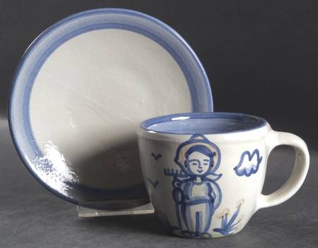 Country Scene Blue Flat Cup & Saucer Set