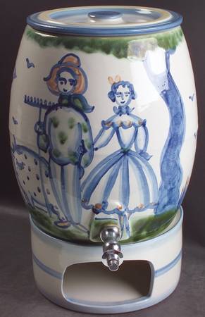 Country Scene Blue (3 Pc) Samovar w/Stand Set