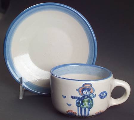 Country Scene Blue Flat Cup & Saucer Set
