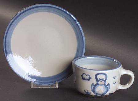 Country Scene Blue Flat Cup & Saucer Set