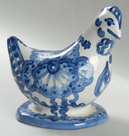 Country Scene Blue Chicken Figurine