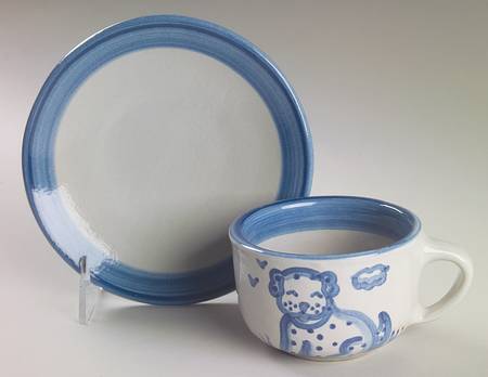 Country Scene Blue Flat Cup & Saucer Set
