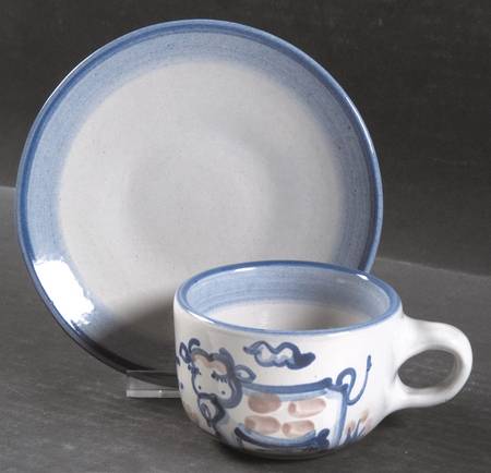 Country Scene Blue Flat Cup & Saucer Set