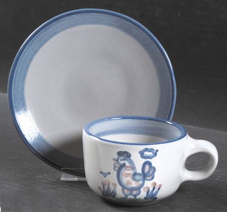 Country Scene Blue Flat Cup & Saucer Set