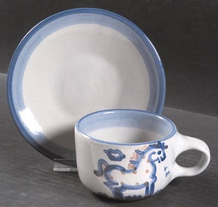 Country Scene Blue Flat Cup & Saucer Set