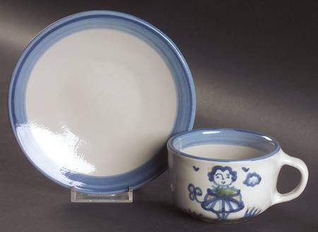 Country Scene Blue Flat Cup & Saucer Set
