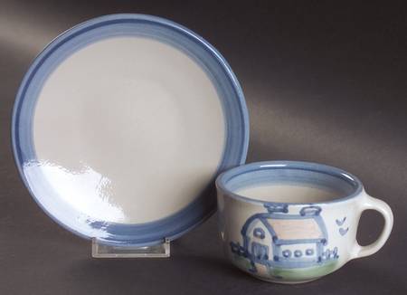 Country Scene Blue Flat Cup & Saucer Set