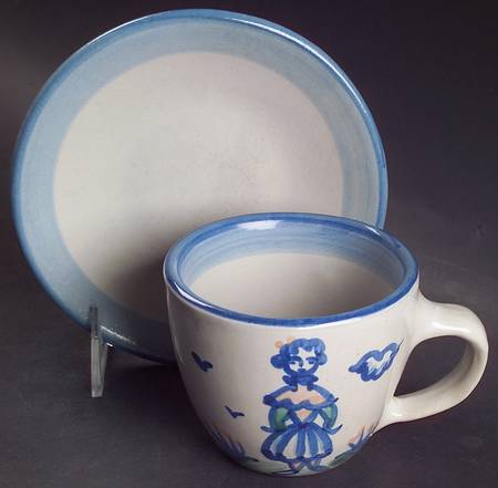 Country Scene Blue Flat Cup & Saucer Set