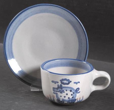 Country Scene Blue Flat Cup & Saucer Set