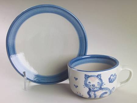 Country Scene Blue Flat Cup & Saucer Set