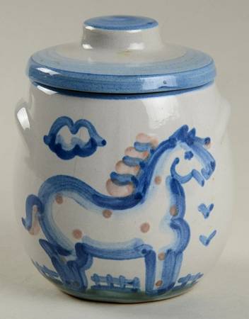 Country Scene Blue Oversize Sugar Bowl & Lid