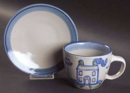 Country Scene Blue Flat Cup & Saucer Set