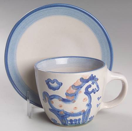 Country Scene Blue Flat Cup & Saucer Set
