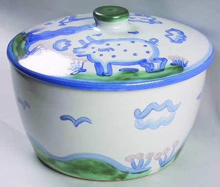 Country Scene Blue Large Tureen/Baker & Lid