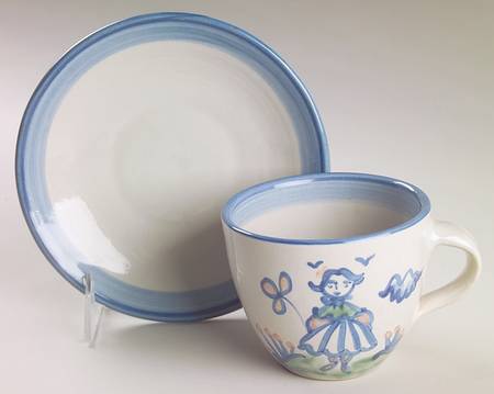 Country Scene Blue Flat Cup & Saucer Set