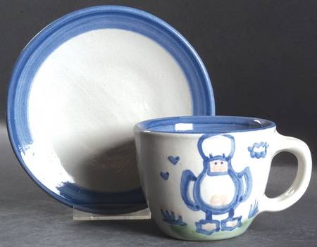 Country Scene Blue Flat Cup & Saucer Set