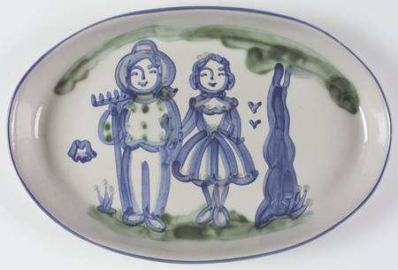 Country Scene Blue 16" Oval Serving Platter