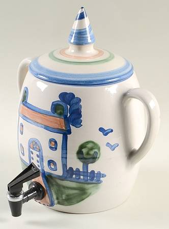 Country Scene Blue Samovar & Lid