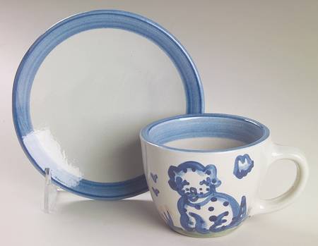 Country Scene Blue Flat Cup & Saucer Set