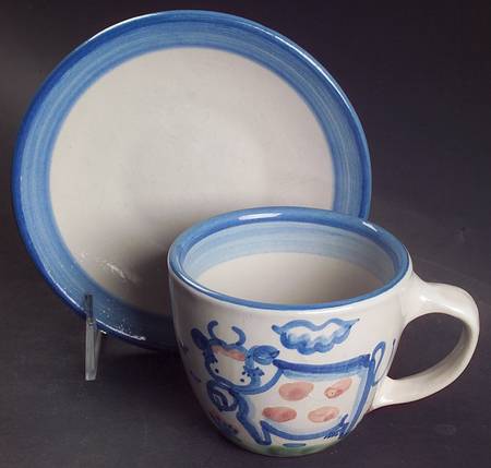 Country Scene Blue Flat Cup & Saucer Set