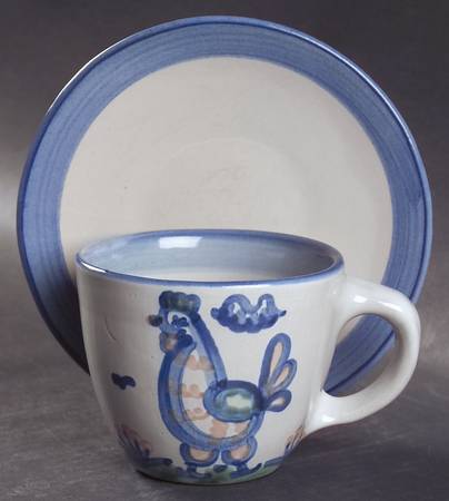 Country Scene Blue Flat Cup & Saucer Set