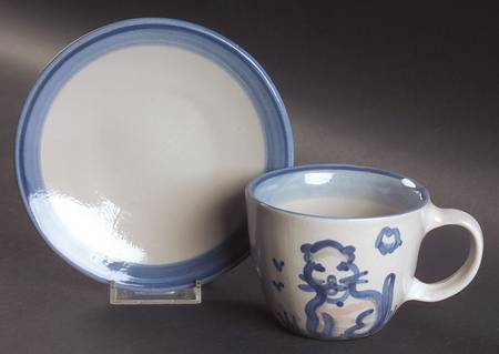 Country Scene Blue Flat Cup & Saucer Set