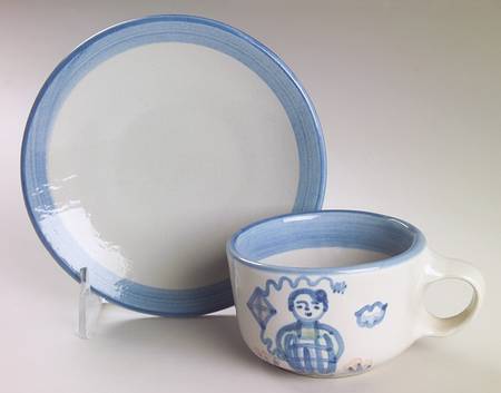 Country Scene Blue Flat Cup & Saucer Set