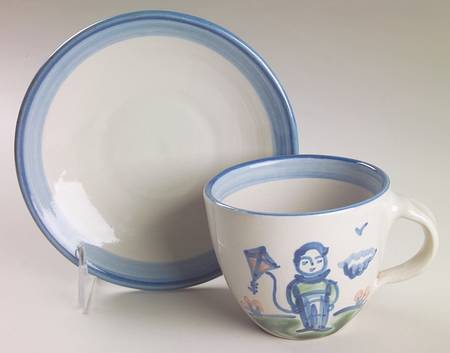 Country Scene Blue Flat Cup & Saucer Set