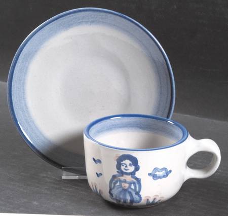 Country Scene Blue Flat Cup & Saucer Set
