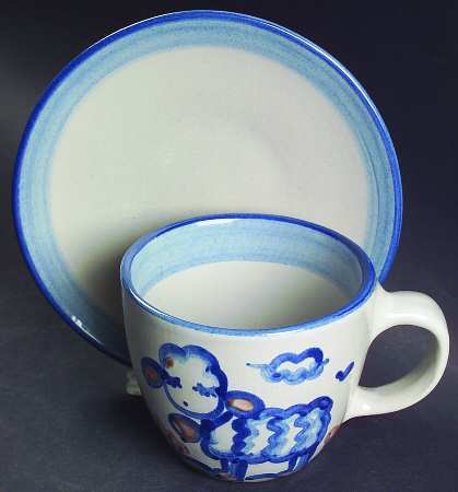 Country Scene Blue Oversized Cup & Saucer Set