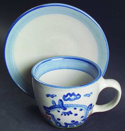 Country Scene Blue Oversized Cup & Saucer Set