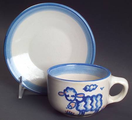 Country Scene Blue Flat Cup & Saucer Set