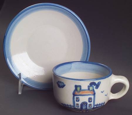Country Scene Blue Flat Cup & Saucer Set