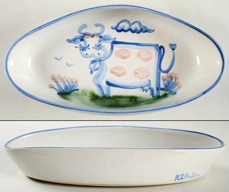 Country Scene Blue 11" Oval Serving Platter