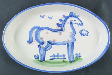 Country Scene Blue 14" Oval Serving Platter