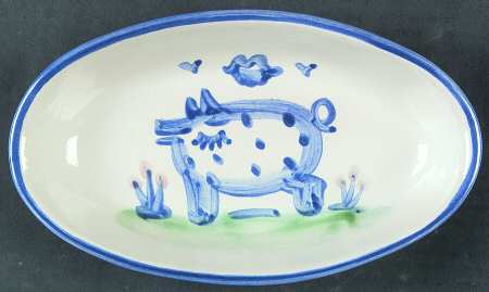 Country Scene Blue 9" Oval Serving Platter