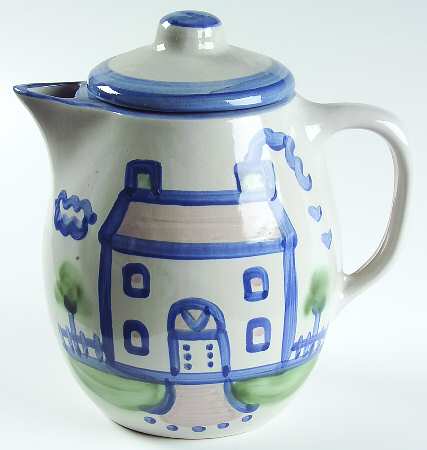 Country Scene Blue Coffee Pot & Lid