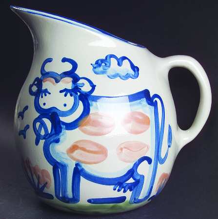Country Scene Blue Old Style Pitcher