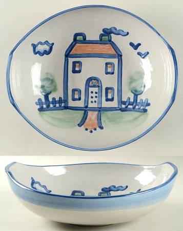 Country Scene Blue 8" Venetian Bowl