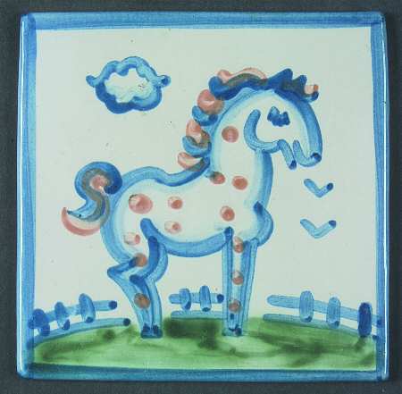Country Scene Blue 6" Individual Ceramic Tile Insert