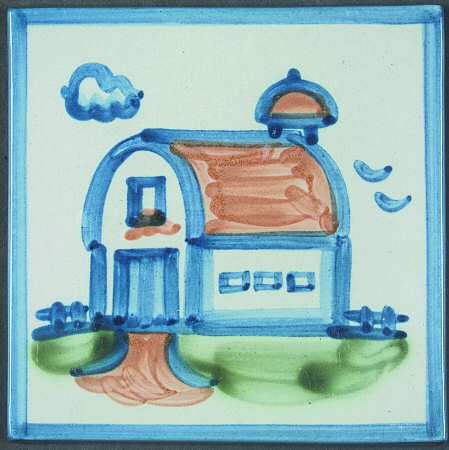Country Scene Blue 6" Individual Ceramic Tile Insert
