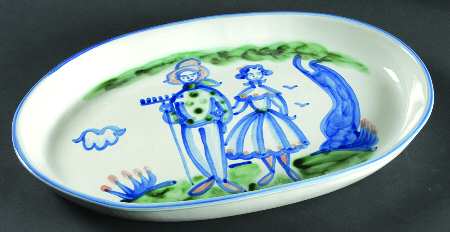 Country Scene Blue 16" Oval Serving Platter