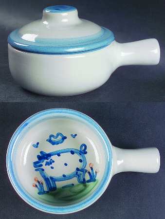 Country Scene Blue Porringer & Lid