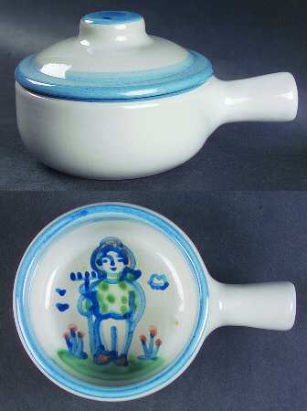 Country Scene Blue Porringer & Lid