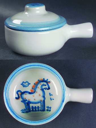Country Scene Blue Porringer & Lid