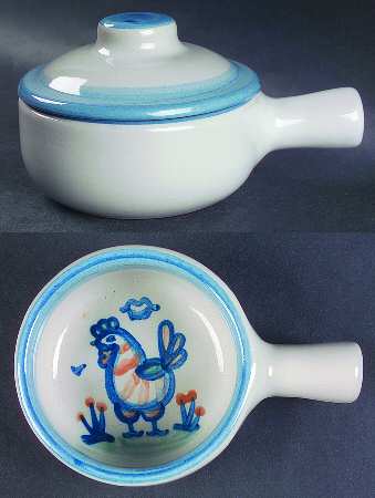 Country Scene Blue Porringer & Lid
