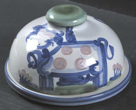 Country Scene Blue Round Covered Butter